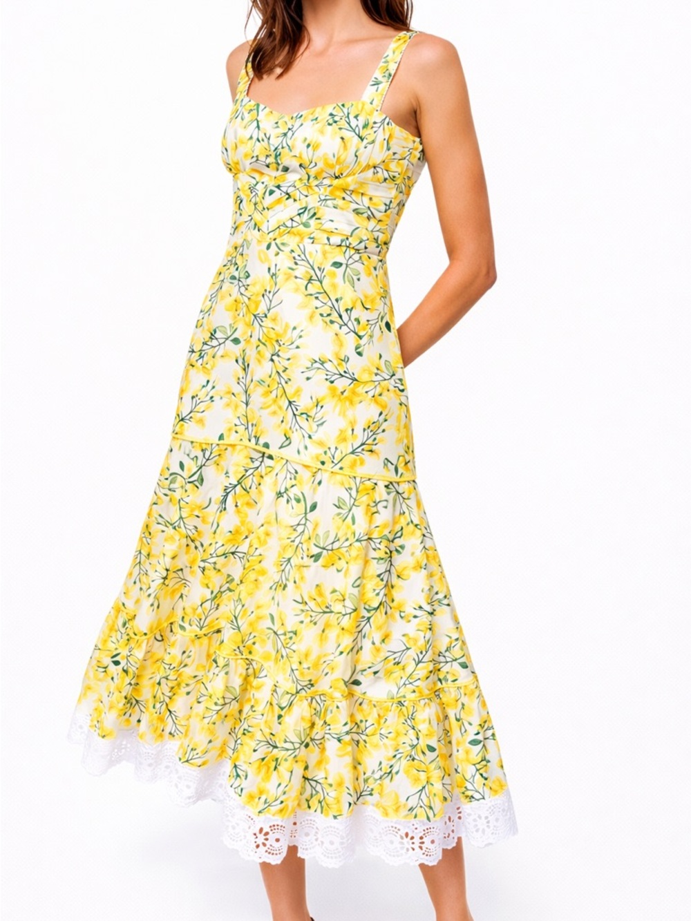 Kleid Renatta Yellow Floral Midi Cottagecore Garden Party Dress M NWT